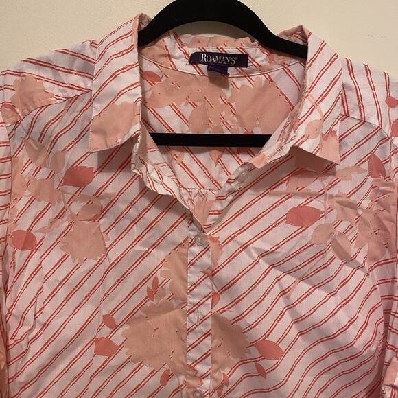 Roamans Button Up Shirt Women Plus Size 20W Floral 1/2Sleeve Casual Lightweight - Picture 8 of 10